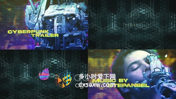 Cyberpunk Trailer赛博朋克风格数字故障发光预告片视频-AE模板