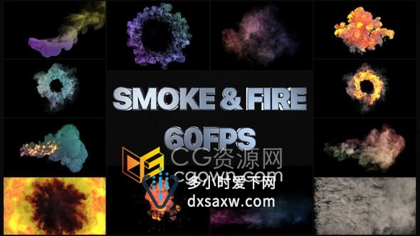 AE模板-12组4K烟雾与火焰特效动画60fps帧率VFX元素系列三