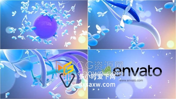 蝴蝶飞舞生长3D图形动画视频片头LOGO演绎效果-AE模板
