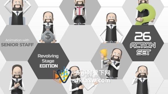 26组动作高级职员3D卡通动画口型同步解释视频效果AE模板
