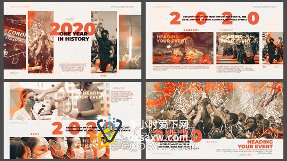 风格鲜明动画设计多屏图像时间轴展示企业发展历程商业电影历史纪录片-AE模板