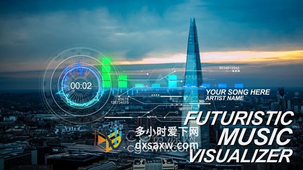 音乐HUD视觉音频反应均衡器可视化波形特效动画视频制作-AE模板