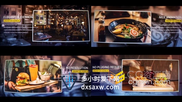 美食照片展示动画介绍夜市特色小吃幻灯片视频效果-AE模板