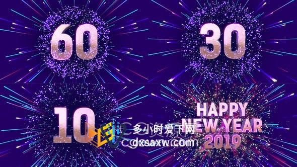 炫彩烟花发射背景新年节日活动倒计时1分钟30和10秒倒数视频-AE模板