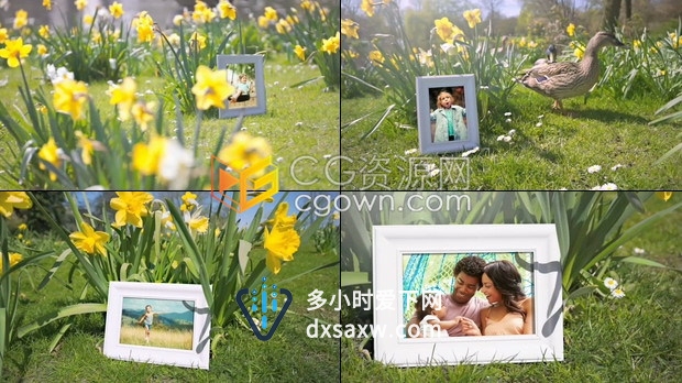 AE模板结合真实自然美丽花园场景可爱童趣照片展示儿童相册