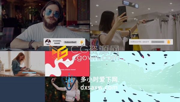 AE模板-网络视频包装社交媒体频道宣传点击关注通知提醒排版元素动画工具包