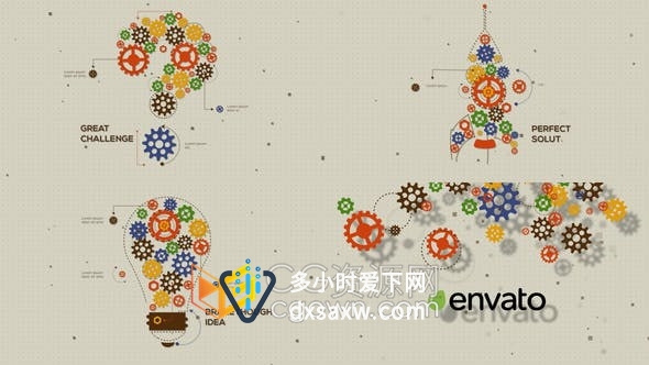 齿轮图形动画问号灯泡火箭图案新概念解决方案挑战宣传视频片头-AE模板