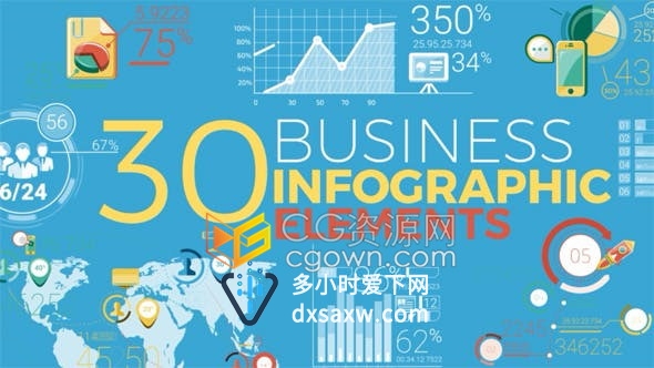 AE模板3种颜色变化30张动画图表元素呈现特定业务数据互联网企业销售分析视频