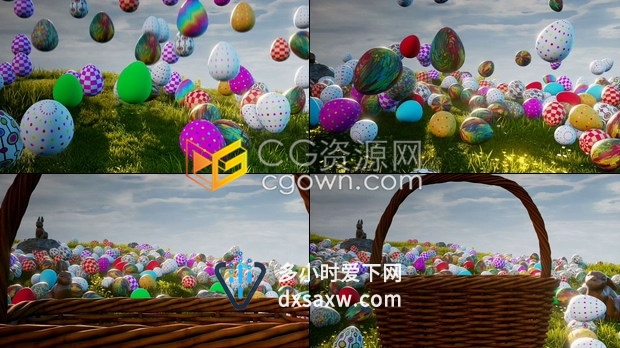 AE模板自然草地场景快乐彩蛋滚动演示复活节片头