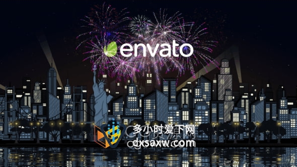 AE模板-摩天大楼城市剪影庆祝活动烟花开场LOGO视频片头