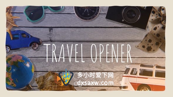 AE模板-木制背景拼贴画旅行照片开场视频片头假期冒险露营宣传