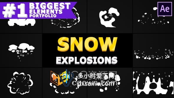 动态卡通手绘雪花雪球雪爆雪元素圣诞晚会小视频标题转场动画效果-AE模板