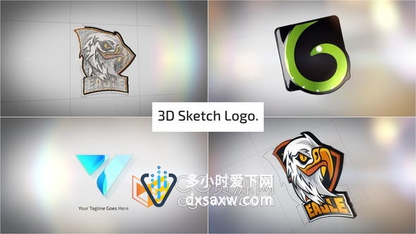 3D草图描边铅笔素描绘图LOGO动画视频片头效果制作-AE模板