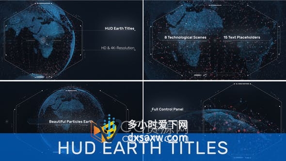 AE模板-HUD Earth Titles高科技全息地球仪图宣传片介绍图片动画视频