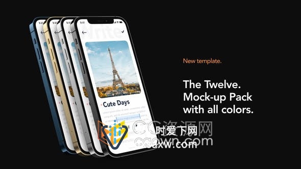 APP手机应用程序演示带四色iphone 12实物模型苹果手机介绍动画-AE模板