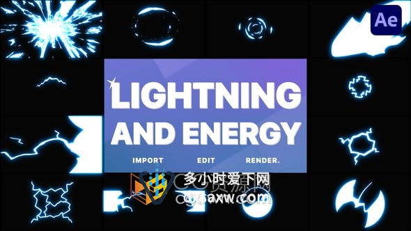 AE模板-发光效果卡通放电动态能量过渡闪电和能量元素包