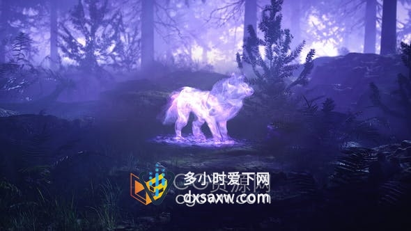 AE模板-森林中烟雾粒子特效狼动画LOGO视频片头