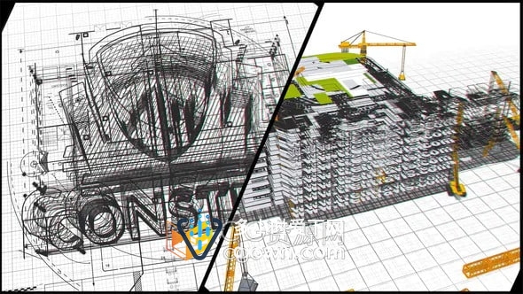 AE模板-建筑行业工程车设计师绘画蓝图LOGO动画视频片头