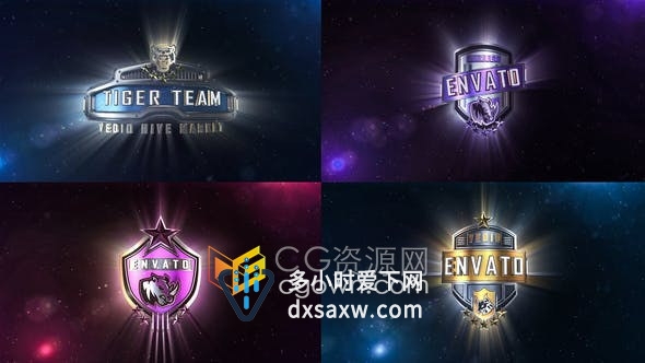 AE模板-E3D插件制作三维金属皇家徽章LOGO动画片头视频