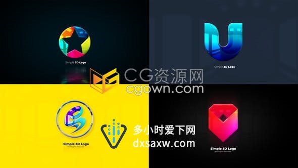 AE模板-4组3D动画效果标志LOGO视频片头制作工程文件