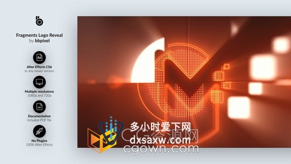 标志碎片空间中飞行聚集故障解码效果电影LOGO片头-AE模板