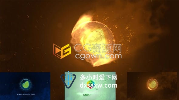 AE模板-快速火球揭示LOGO动画轻盈破碎羽化烟雾消逝玻璃球状标志片头