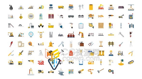 100 Construction & Industrial Icons建筑与工业图标动画效果-AE模板