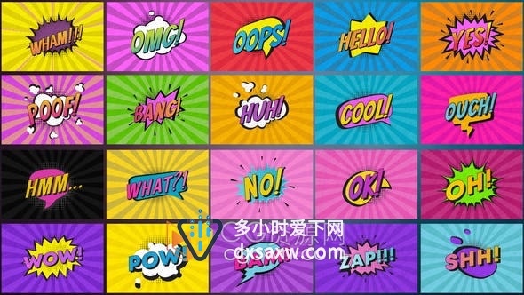 AE模板-Comic Titles 20组卡通时尚多彩漫画文字动画视频字幕