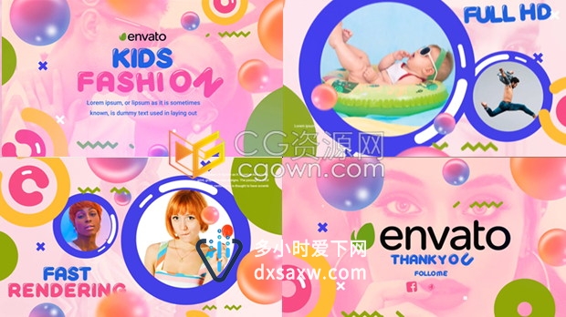 AE模板多彩时尚儿童幻灯片婴儿儿童衣服店幼儿园学校活动教育宣传视频