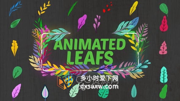 AE模板-4K美丽多彩自然动画叶子元素