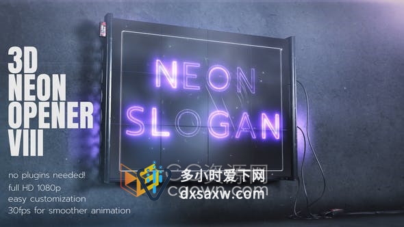3D霓虹灯闪电LED灯光LOGO标志视频片头动画制作-AE模板