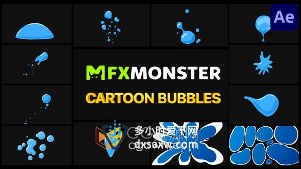 AE模板-12卡通气泡水滴波浪液体图形动画元素Cartoon Bubbles