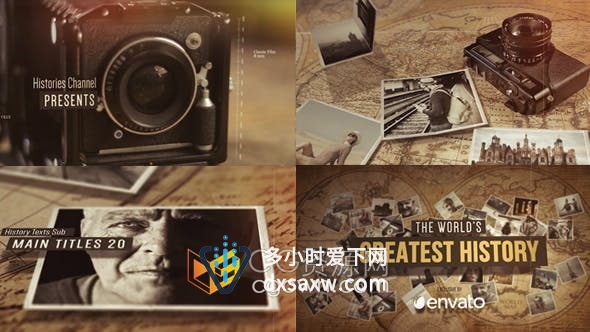 AE模板-透过镜头地图指南看世界历史视频相册纪录片