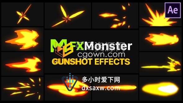 AE模板-12组枪囗射击火焰火花卡通动画效果