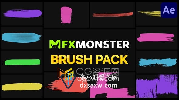 AE模板-12种彩色笔刷动画效果视频素材Brush Pack