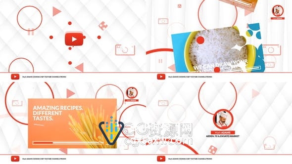 AE模板-视频vlog媒体平台网站制作美食介绍动画效果视频