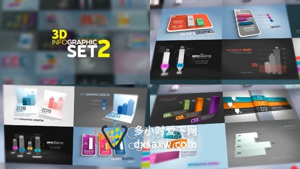 AE模板-12组3D信息图表动画设计统计分析