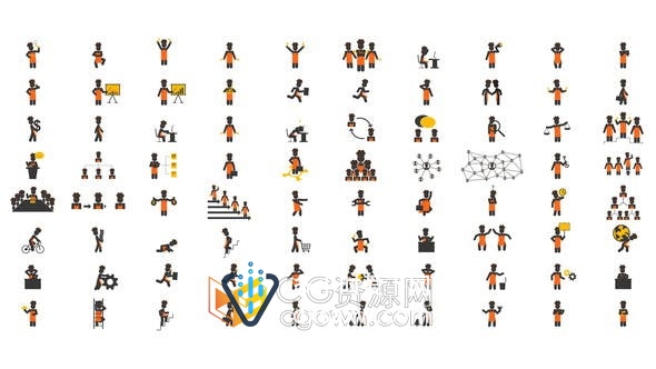 AE模板-80个卡通人物角色图标动画厨师烹饪教育工程师