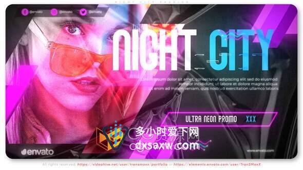 AE模板-酷炫复古霓虹灯赛博朋克风格制作时尚活动宣传视频广告