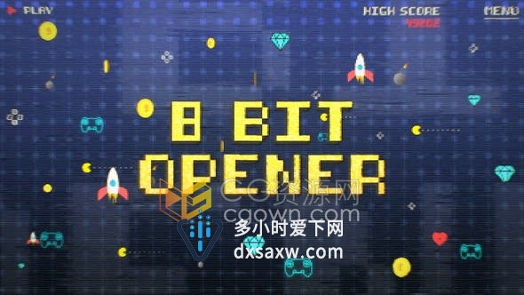 4K分辨率8-Bit街机游戏复古像素电子游戏宣传视频片头-AE模板