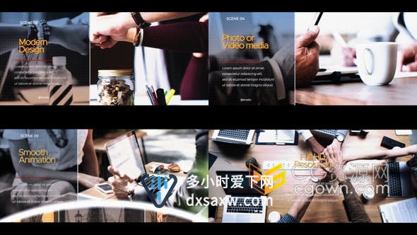 优雅简洁滑动转场展示照片动画玻璃遮罩图形介绍文字动画-AE模板