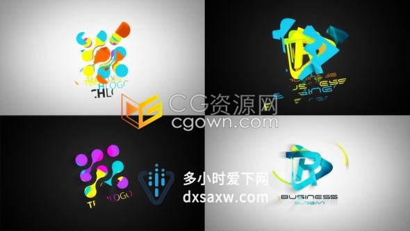 AE模板抽象多彩图形简约汇聚动画演绎LOGO视频片头