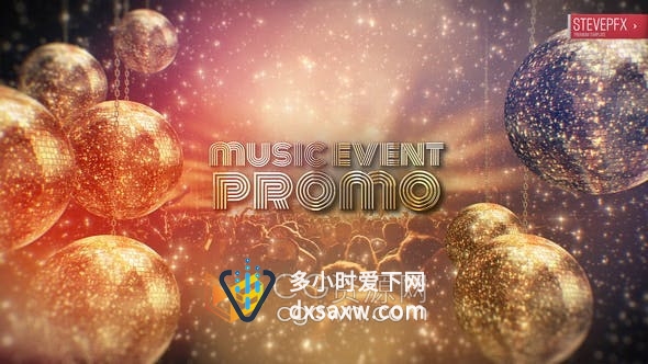 AE模板-音乐会活动舞蹈节日宣传视频金色闪光迪斯科球灯动画