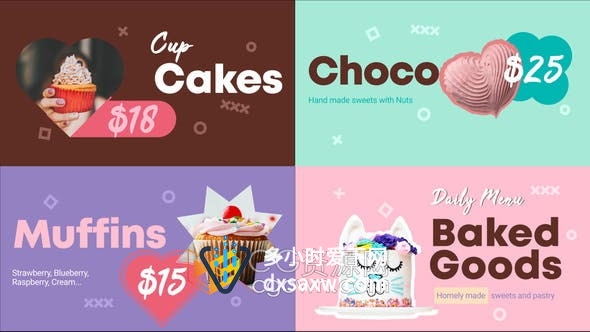 AE模板-烘焙食品菜单色彩缤纷开胃商品幻灯片视频广告
