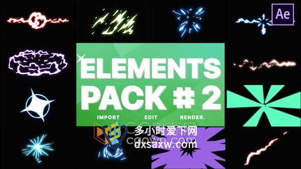 Energy Elements Pack手绘逐帧能量发光线条图形动画元素效果-AE模板