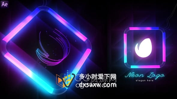 AE模板-3D多彩霓虹灯标志故障技术动画效果游戏品牌公司LOGO片头