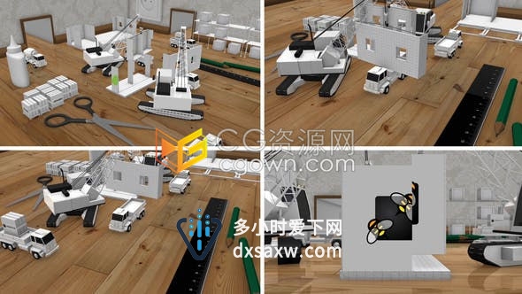 AE模板-三维在建工程房屋建造施工场景揭示房地产建筑公司标志LOGO动画