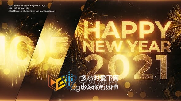 灿烂烟花绽放金色数字10秒倒计时2021年新年活动派对倒数海报-AE模板