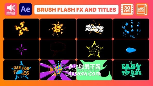 AE模板-Brush Flash FX Pack And Titles带音效