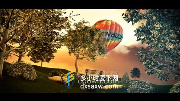 森林3D热气球草地环境场景动画视频片头LOGO效果-AE模板